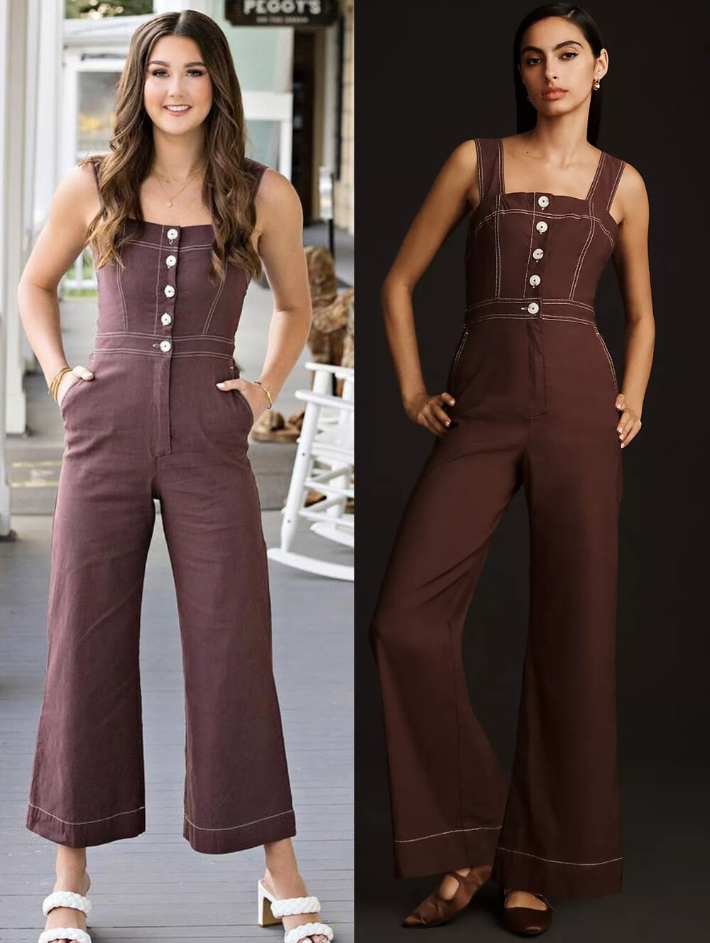 EUC Anthropologie Maeve The Colette Portside Button Front Jumpsuit in Brown